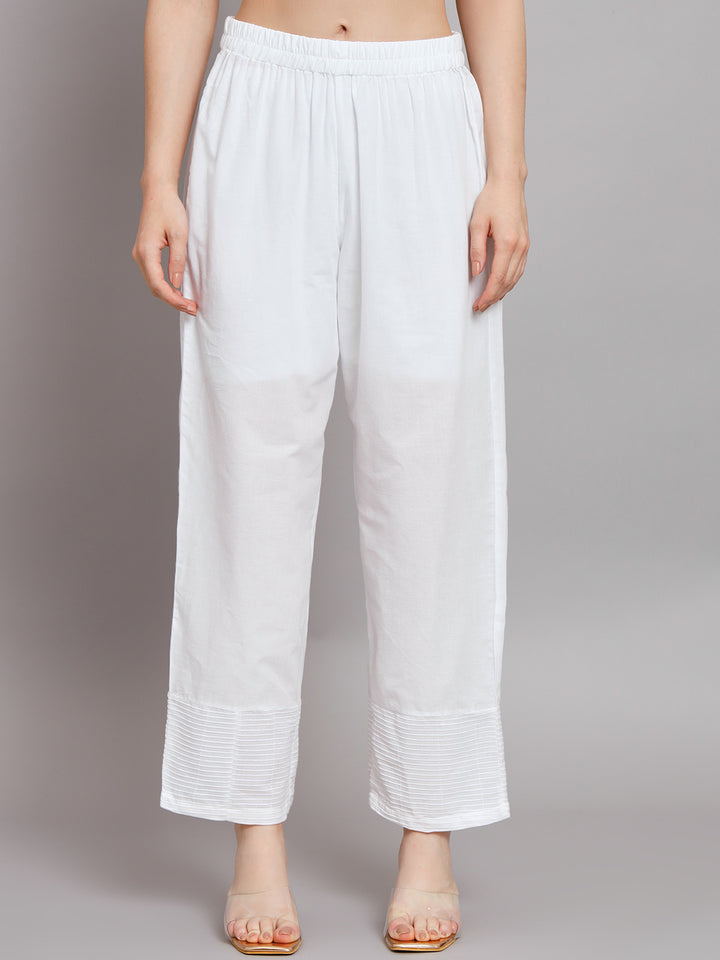 Women's Floral Embroidered Thread Work Pure Cotton Kurti with Palazzo & Jacket