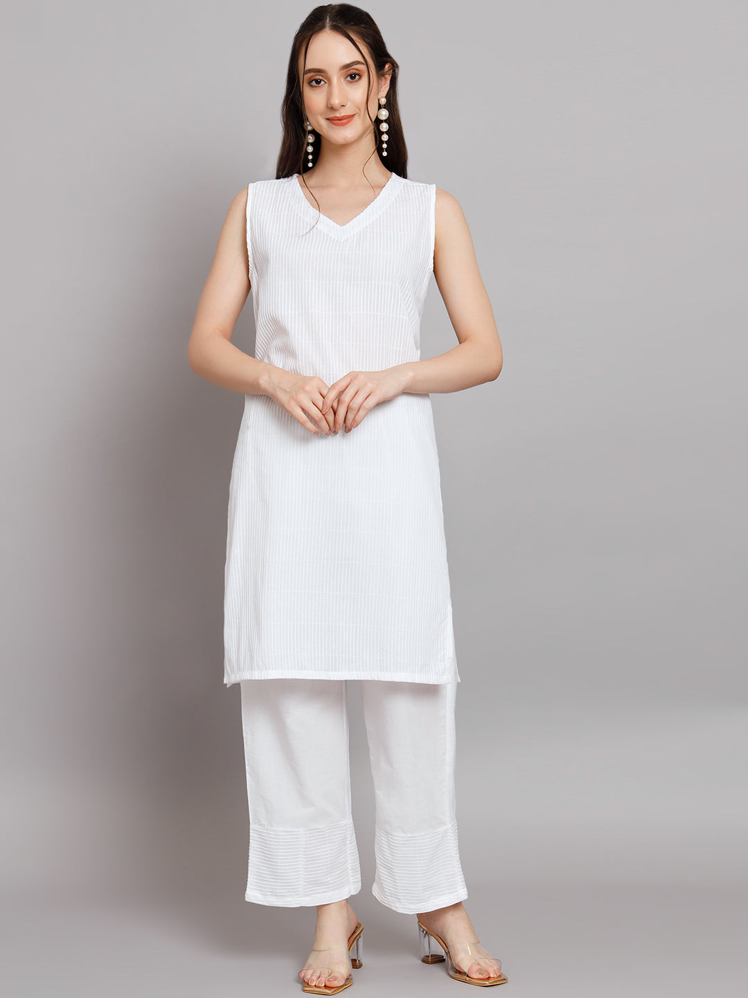 Women's Floral Embroidered Thread Work Pure Cotton Kurti with Palazzo & Jacket