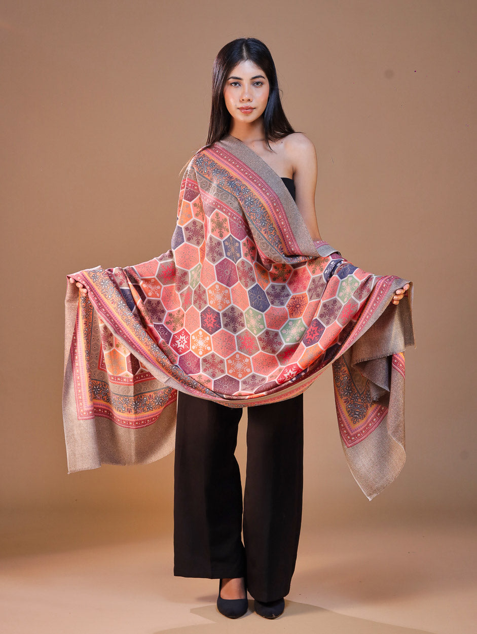 Women's Kalamkari Printed Outlined Wool Shawl