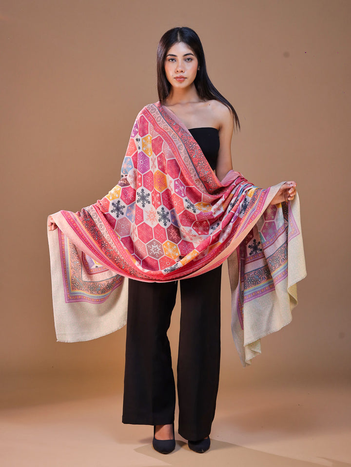Women's Kalamkari Printed Outlined Wool Shawl