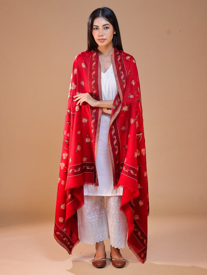 महिलाओं के लिए सफ़ेद कानी ऊनी पुष्प शॉल