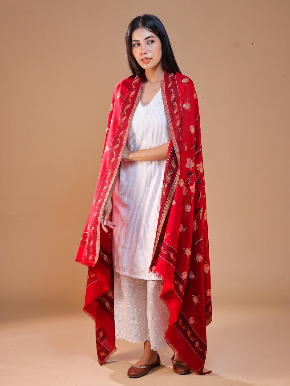 महिलाओं के लिए सफ़ेद कानी ऊनी पुष्प शॉल