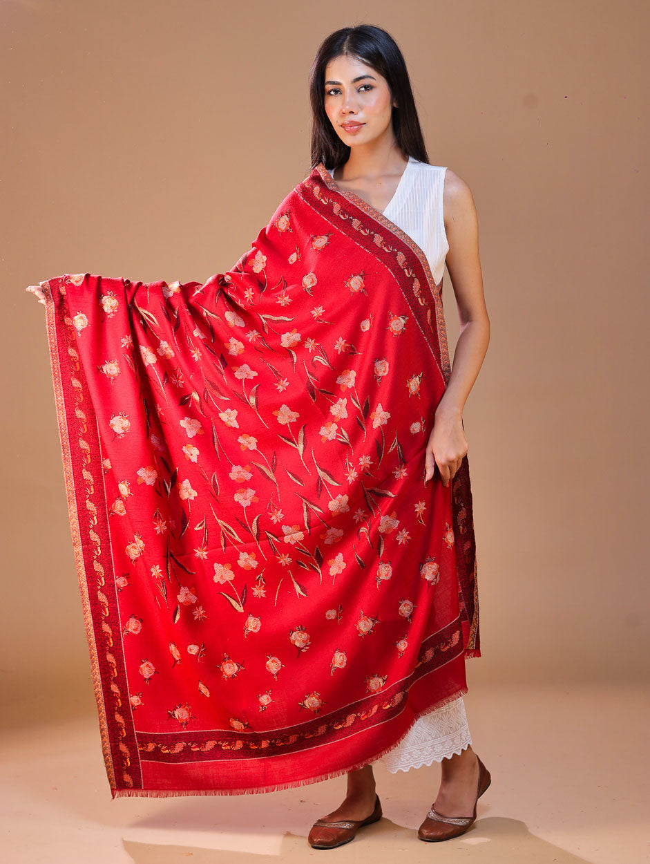 महिलाओं के लिए सफ़ेद कानी ऊनी पुष्प शॉल