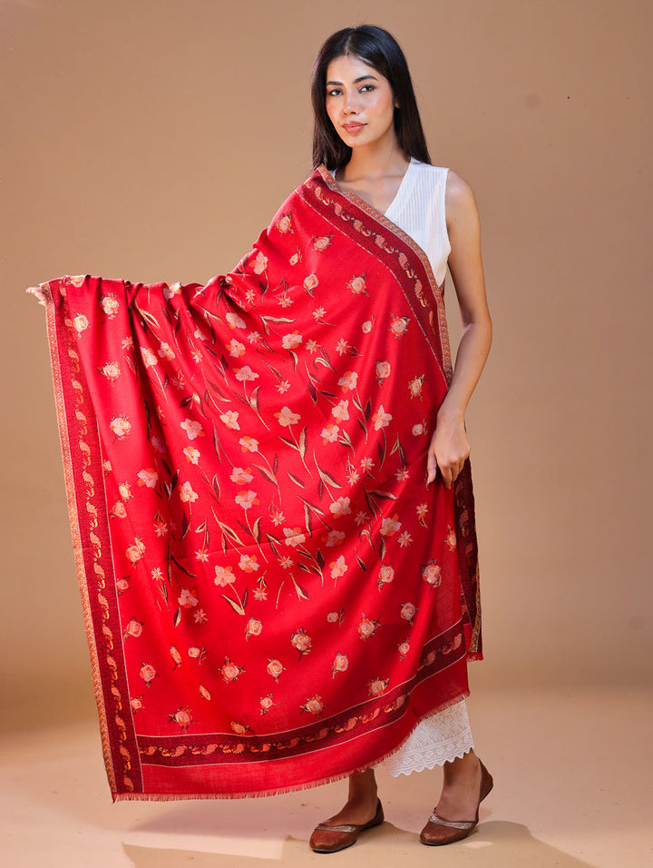 महिलाओं के लिए सफ़ेद कानी ऊनी पुष्प शॉल