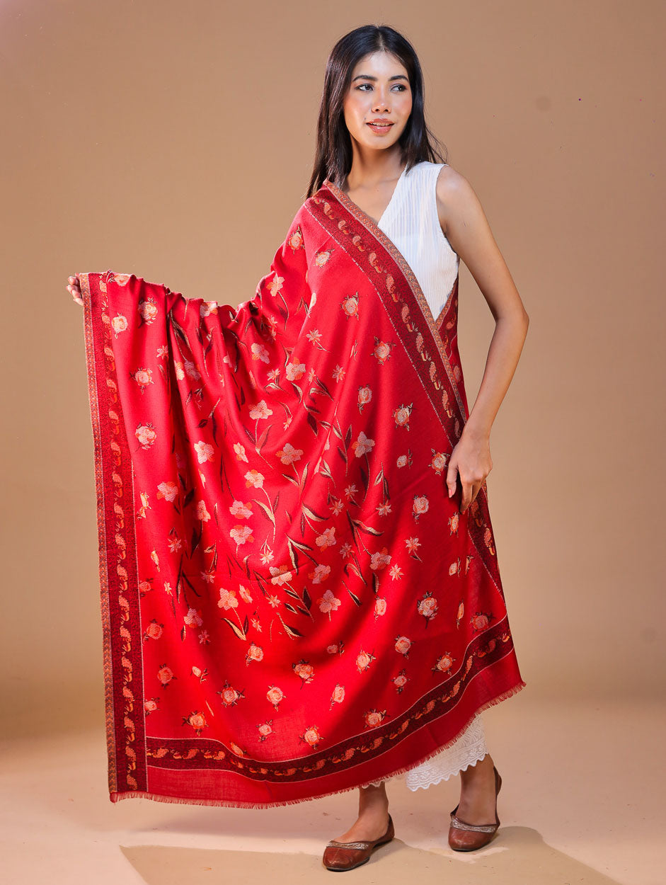 महिलाओं के लिए सफ़ेद कानी ऊनी पुष्प शॉल