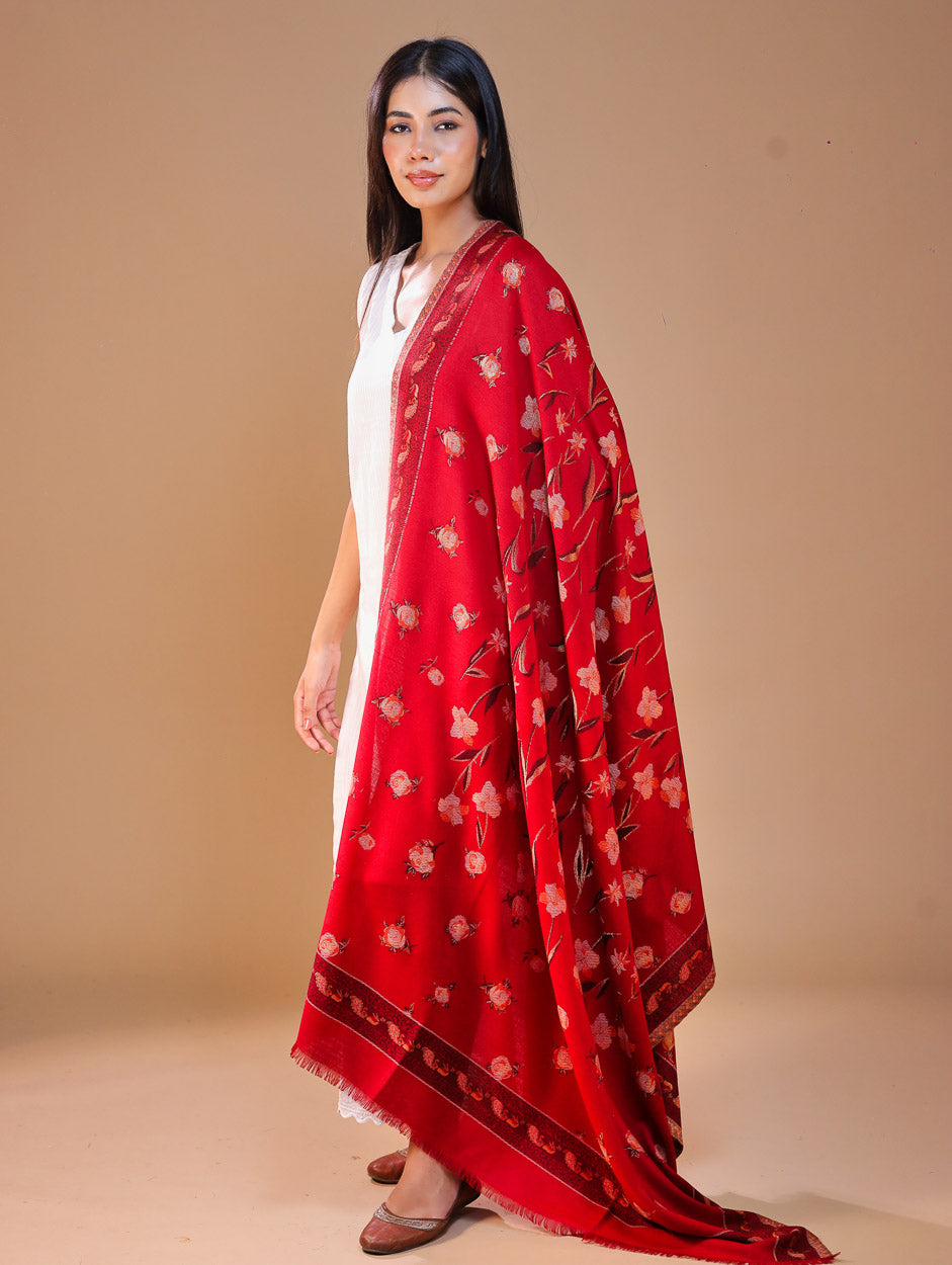 महिलाओं के लिए सफ़ेद कानी ऊनी पुष्प शॉल