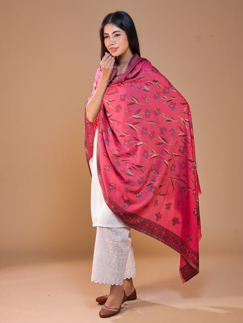 महिलाओं के लिए सफ़ेद कानी ऊनी पुष्प शॉल