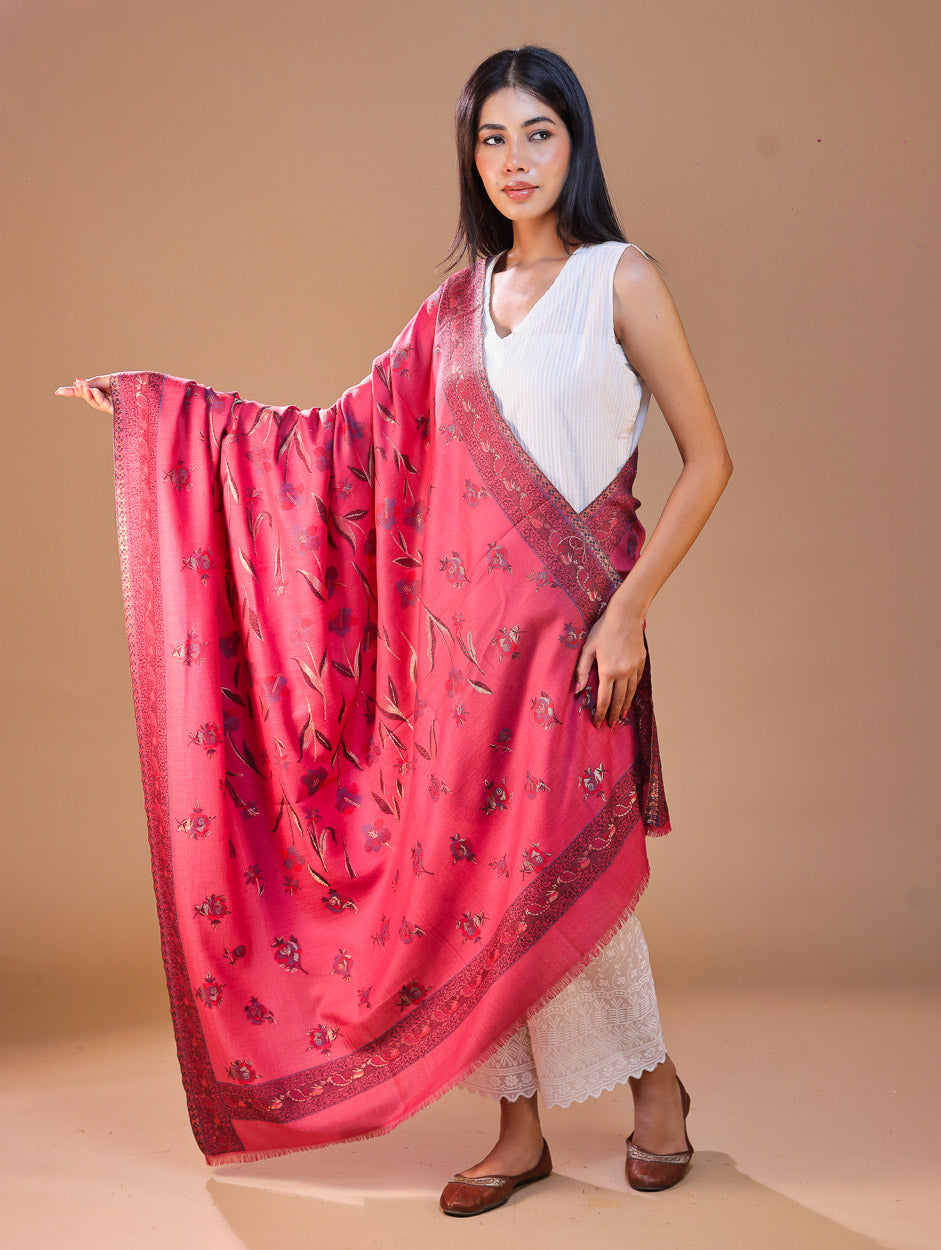 महिलाओं के लिए सफ़ेद कानी ऊनी पुष्प शॉल