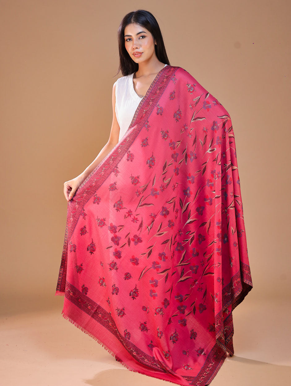 महिलाओं के लिए सफ़ेद कानी ऊनी पुष्प शॉल