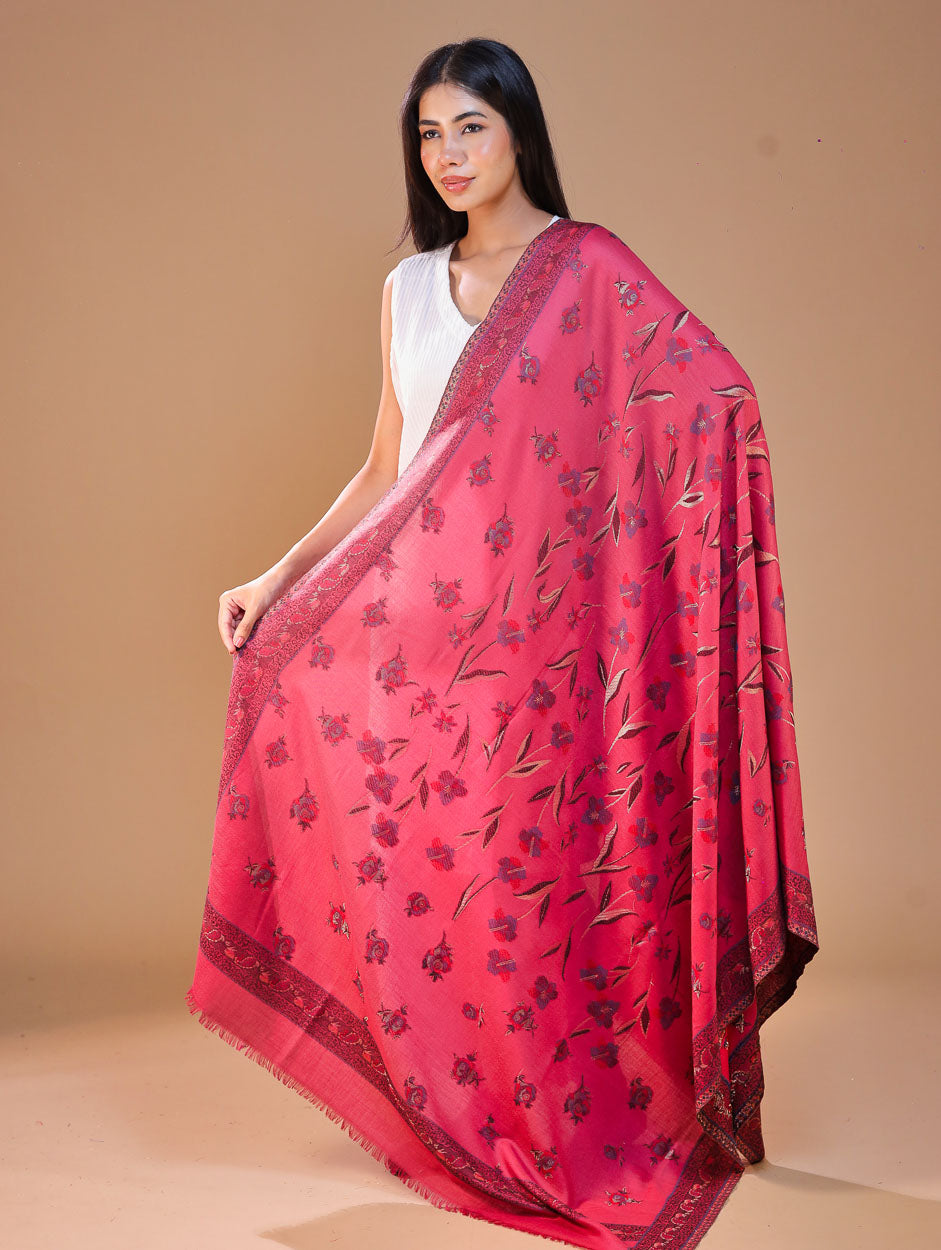 महिलाओं के लिए सफ़ेद कानी ऊनी पुष्प शॉल