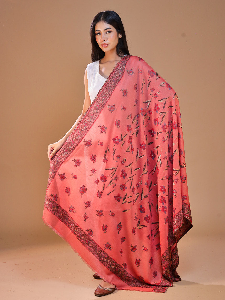 महिलाओं के लिए सफ़ेद कानी ऊनी पुष्प शॉल