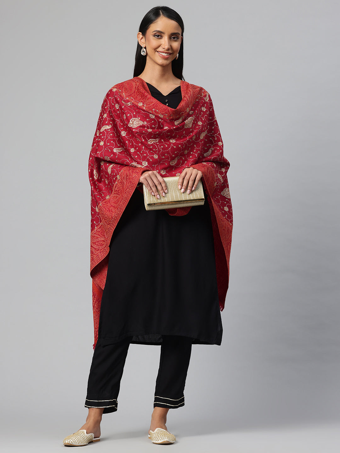 Women's Pure Wool Jamawar Embroidery Stole