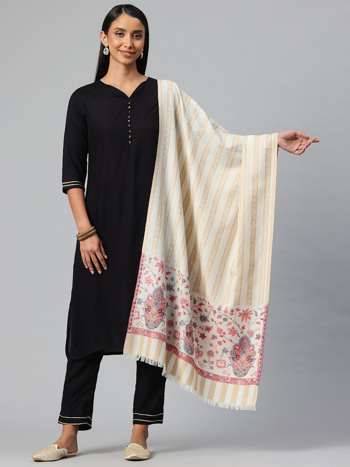 Women's Kani Wool Stole With Zari Border