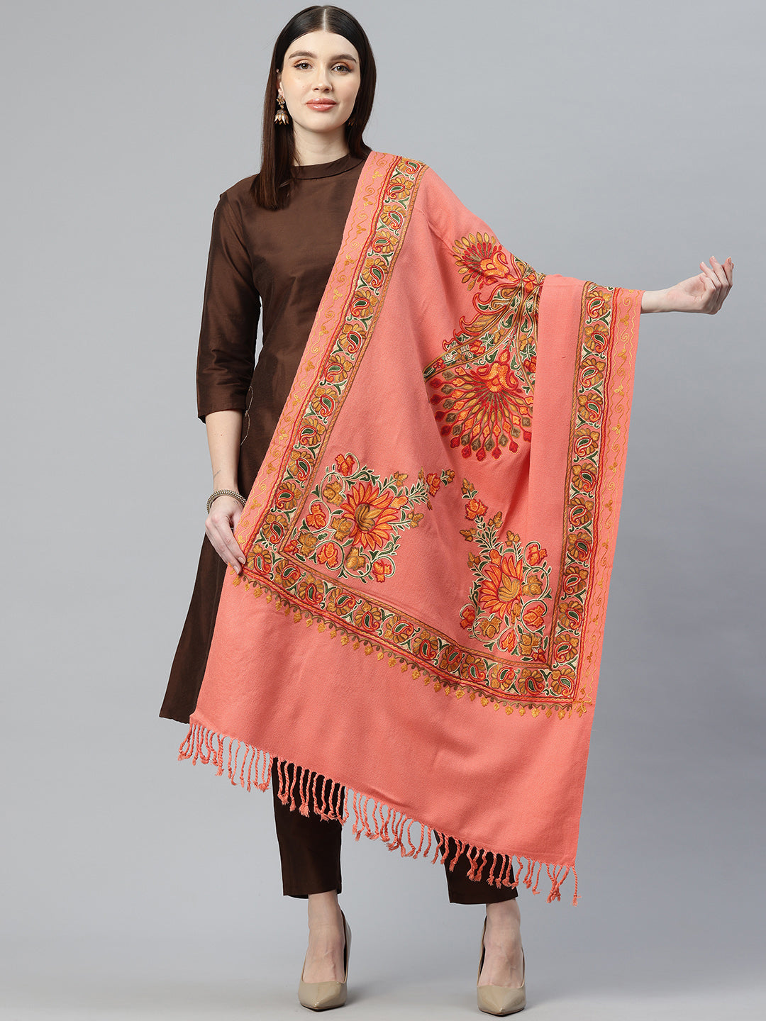 Women's Aari Embroidered Wool Stole