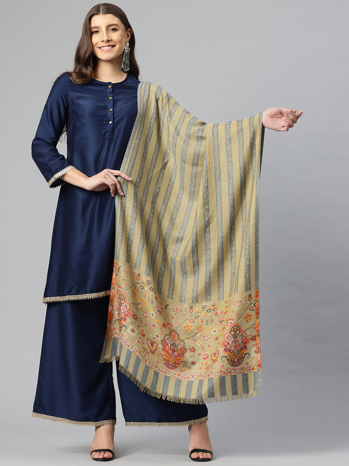 Women's Kani Wool Stole With Zari Border