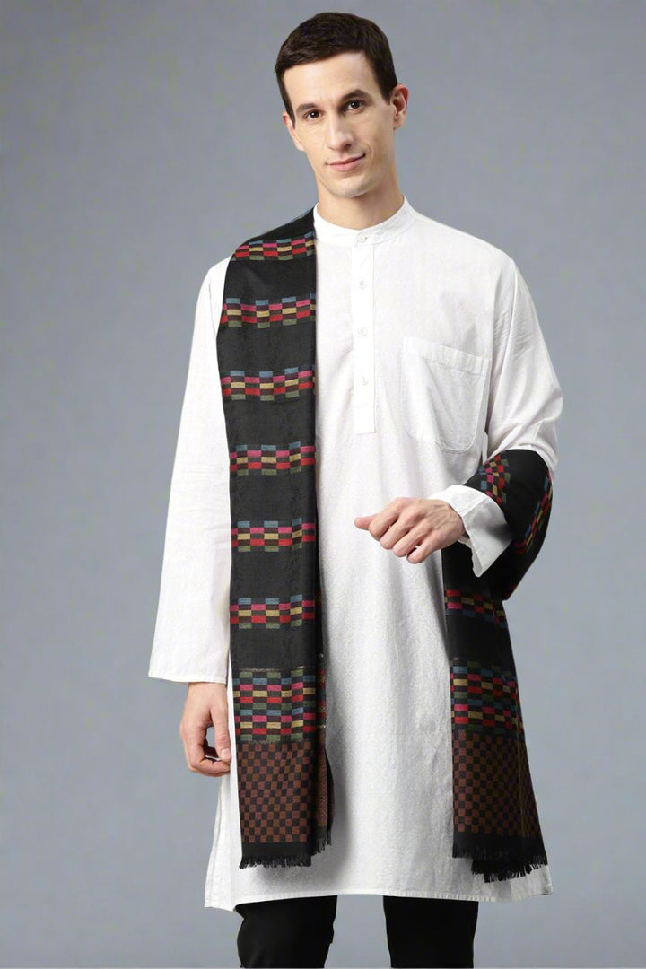 Men's Checkered Wool Shawl with Zari