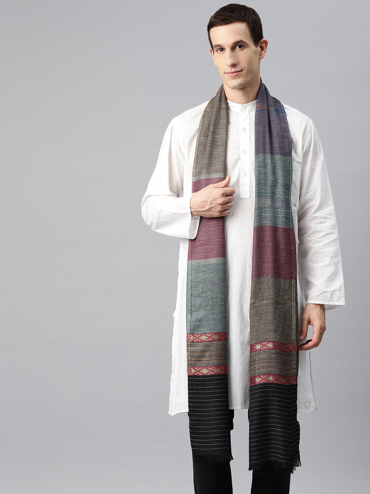 Men's Multi Stiped Woven Wool Shawl