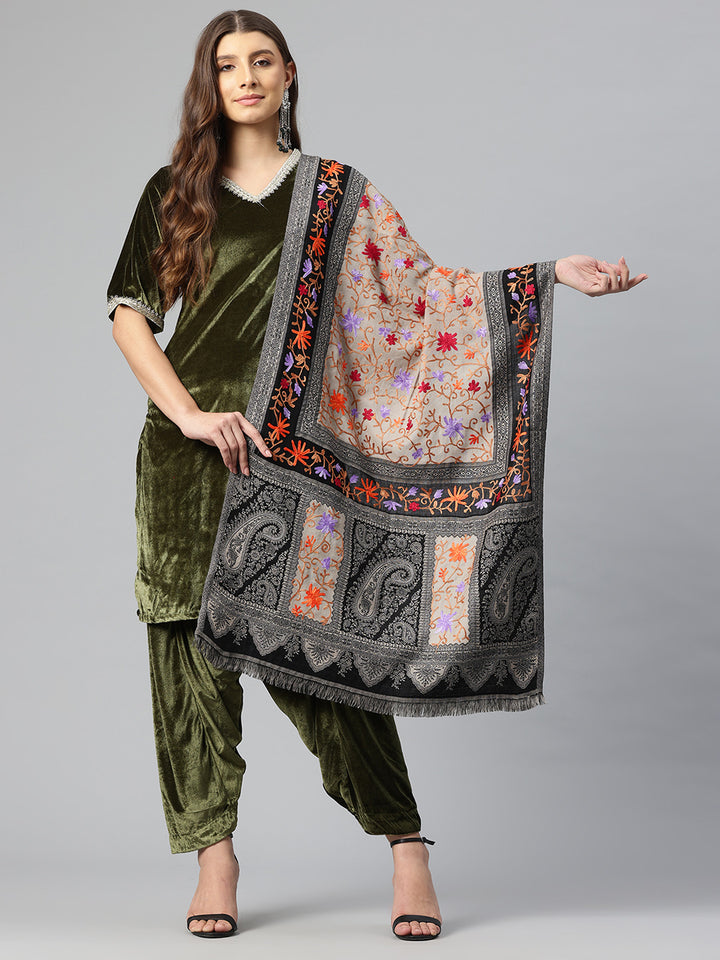 Women's Pure Wool Jamawar Embroidery Stole