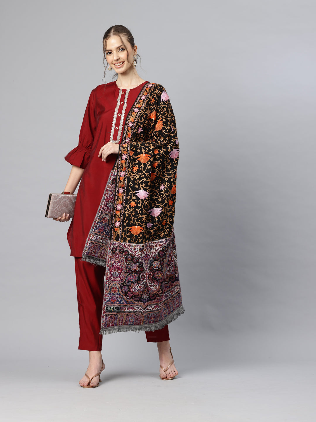 Women's Pure Wool Jamawar Embroidery Stole