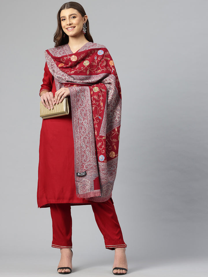 Women's Aari Embroidery Pure Wool Shawl