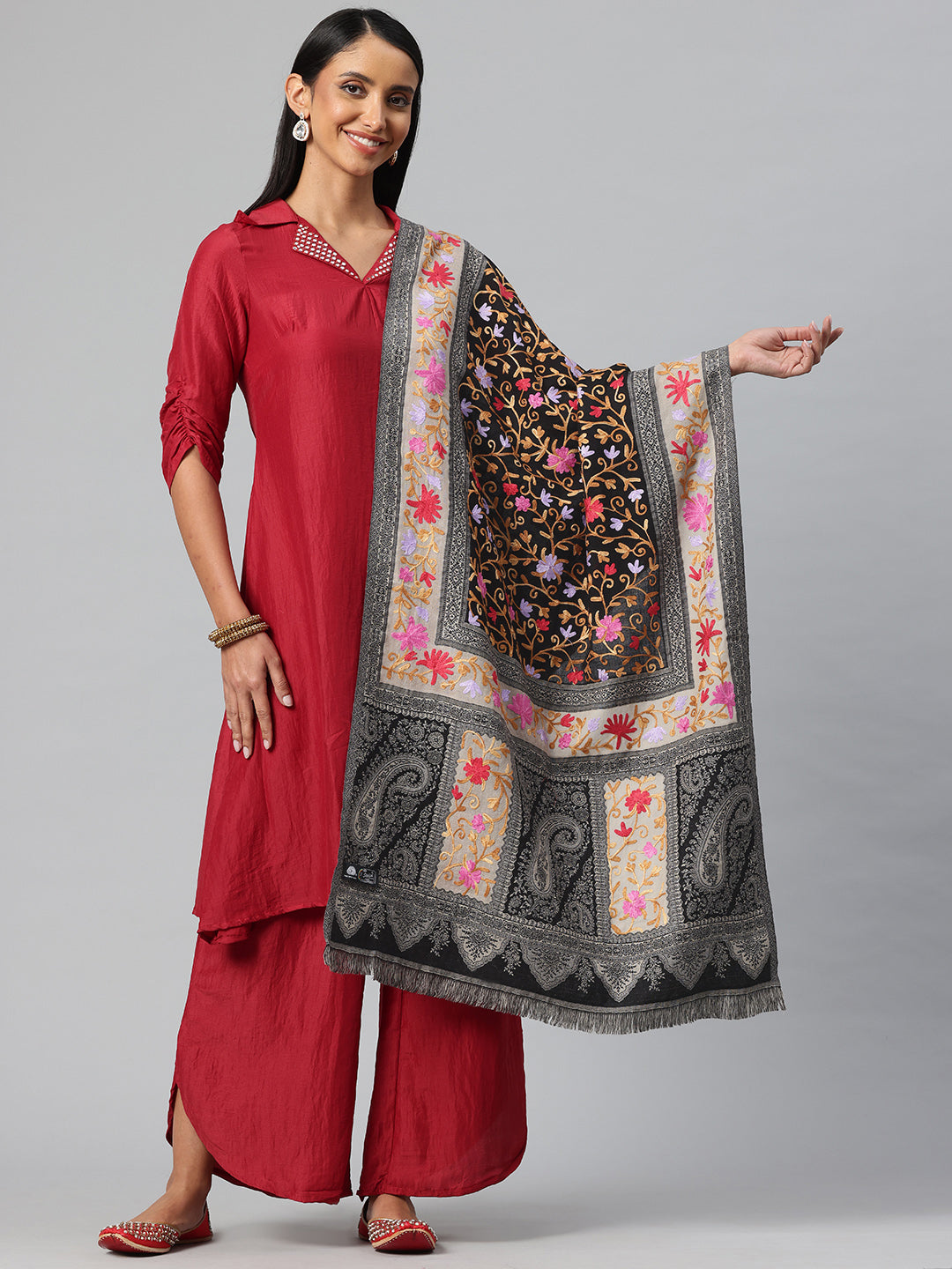 Women's Pure Wool Jamawar Embroidery Stole