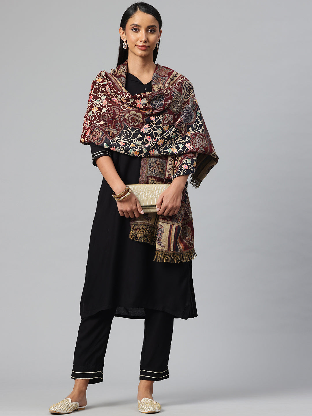 Women's Aari Embroidery Pure Wool Shawl