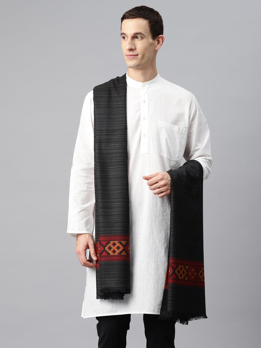 Men's Kullu Striped Woven Wool Shawl
