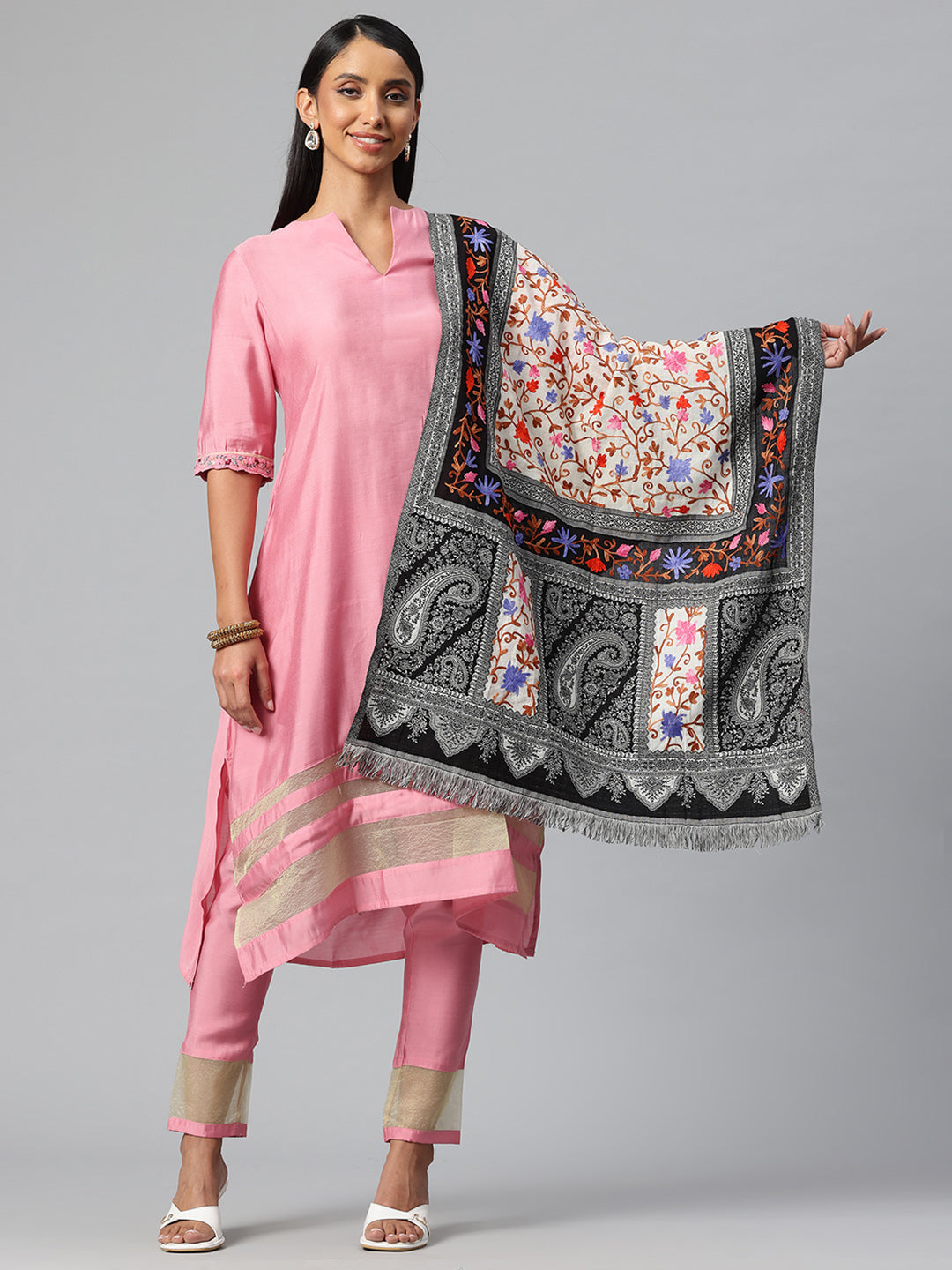 Women's Pure Wool Jamawar Embroidery Stole