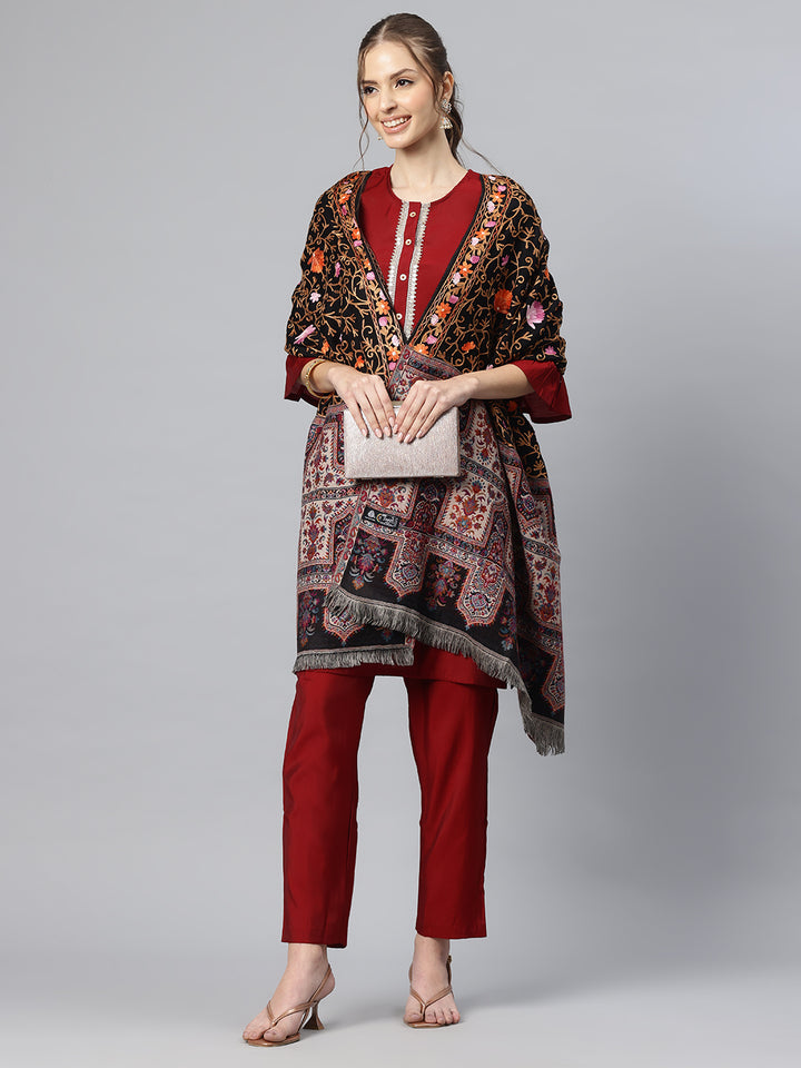 Women's Pure Wool Jamawar Embroidery Stole