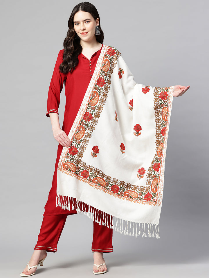 Women's Aari Embroidered Wool Stole