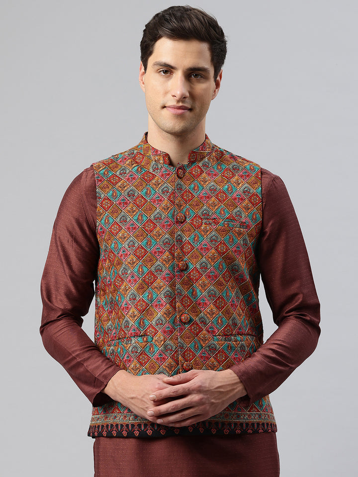 Men's Woven Embroidered Nehru Jacket