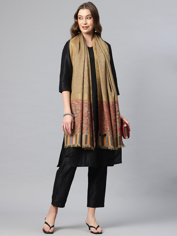 Women's Kani Wool Stole with Zari Border