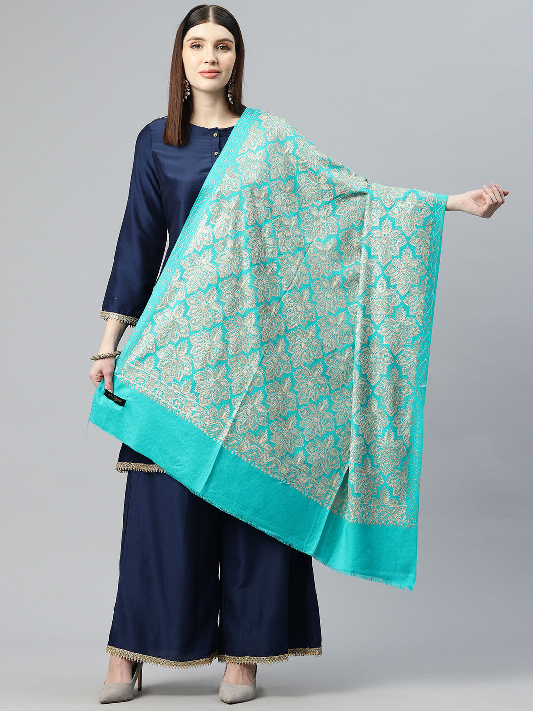 Women's Aari Embroidered Wool Shawl
