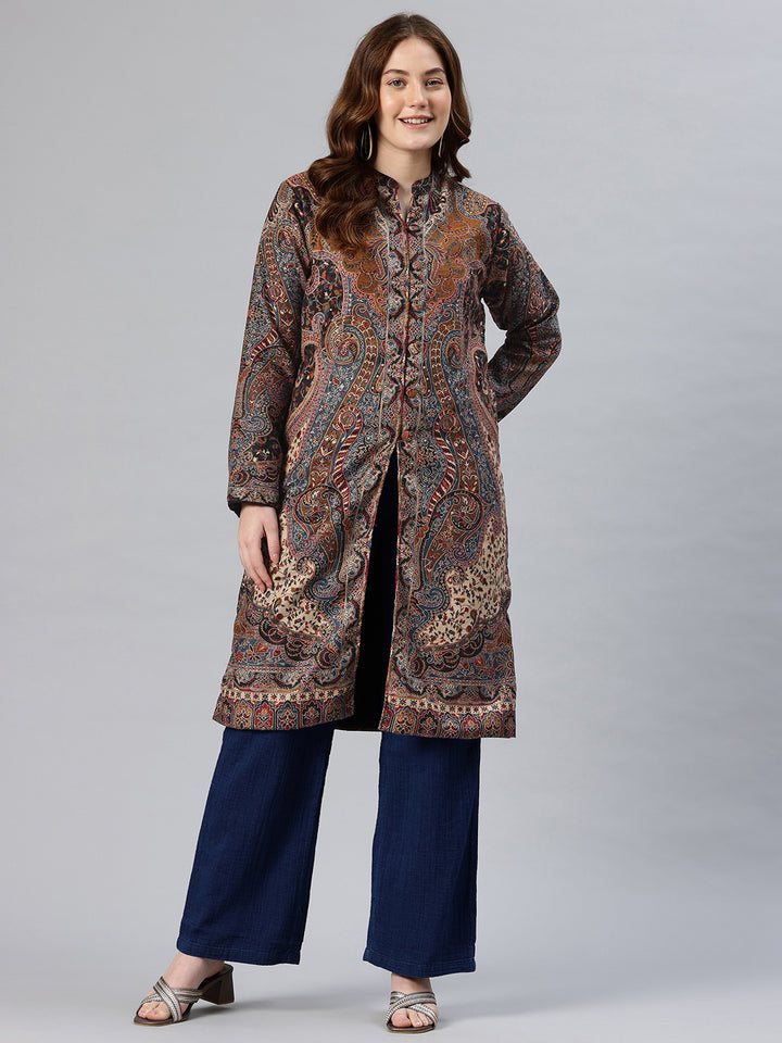 Women's Jamawar Woven Full Length Jacket