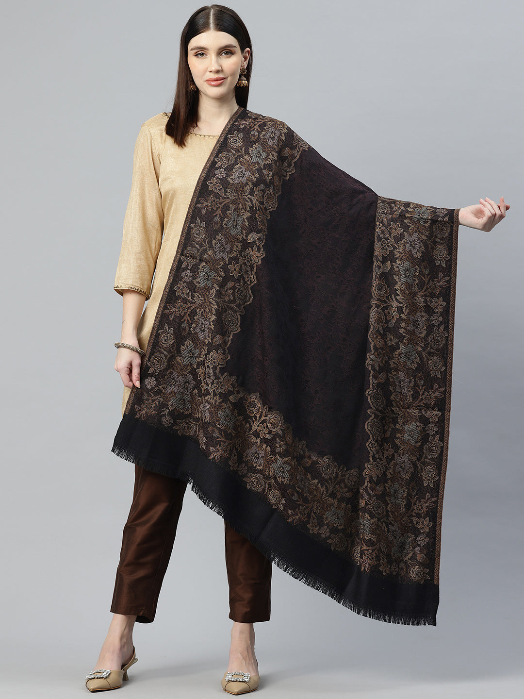 Women's Pure Wool Jamawar Embroidery Shawl