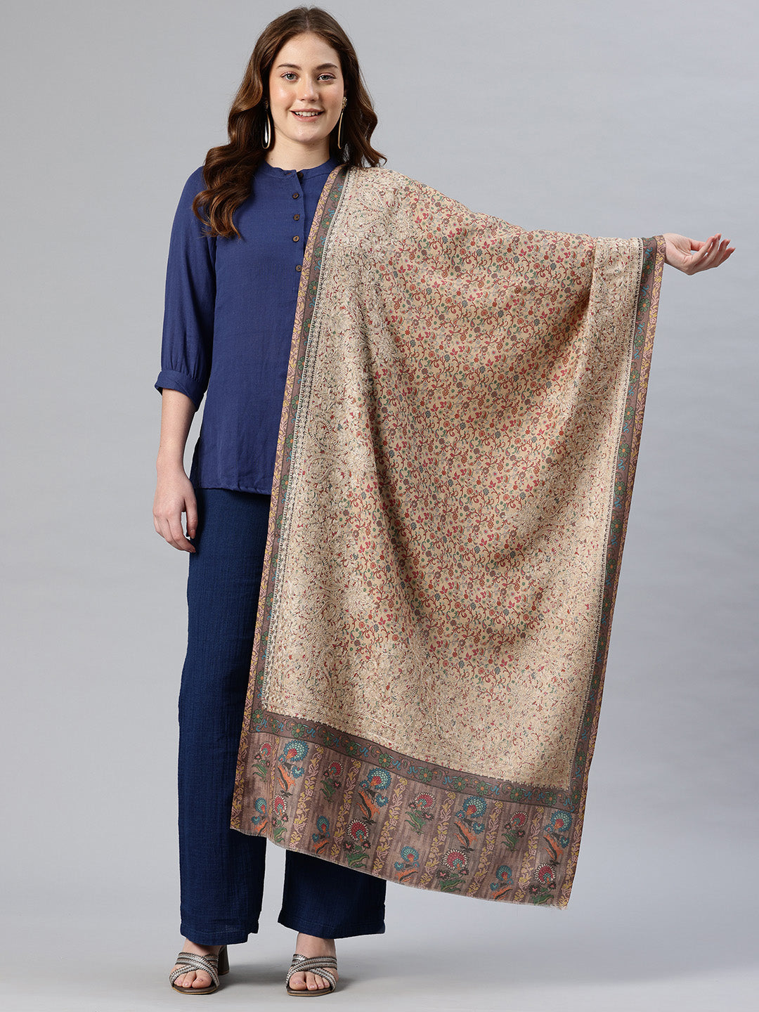 Women's Printed Aari Embroidered Stole