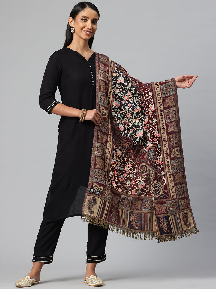 Women's Aari Embroidery Pure Wool Shawl