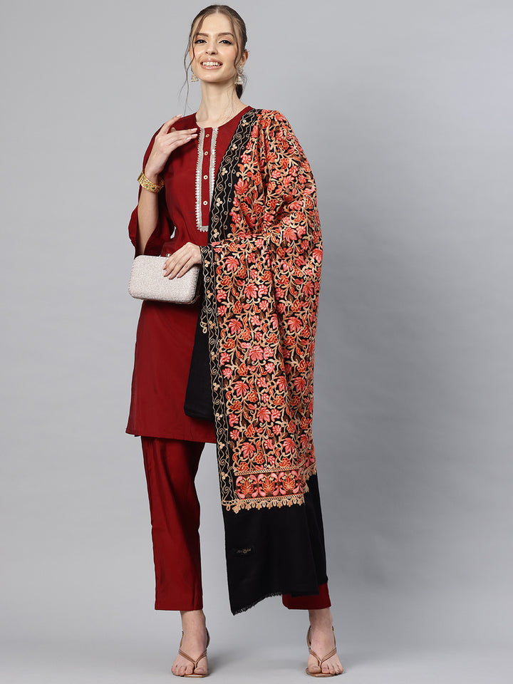 Women's Aari Embroidered Wool Shawl