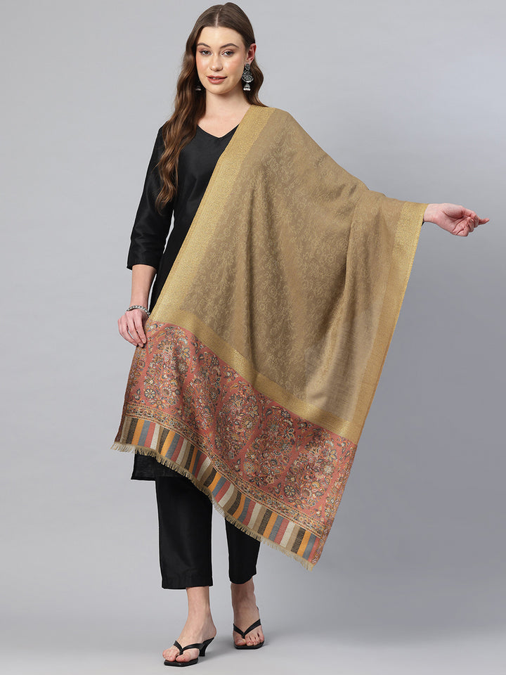 Women's Kani Wool Stole with Zari Border