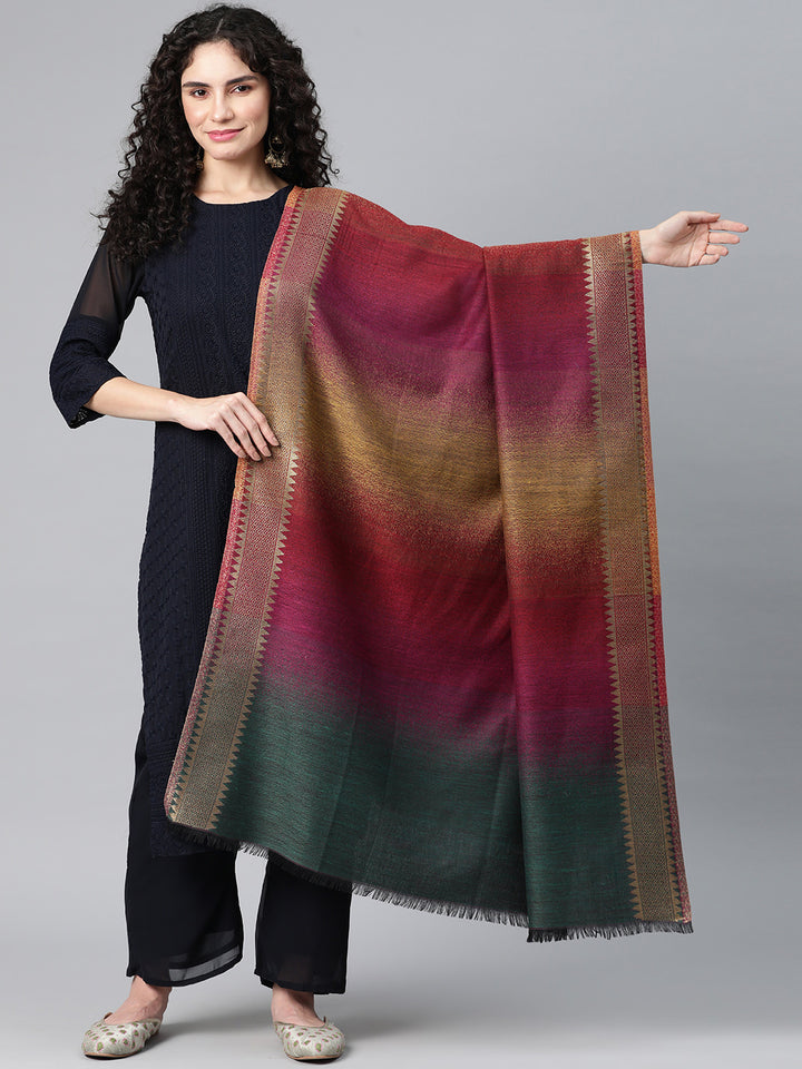 Women's Striped Wool Shawl with Zari Border