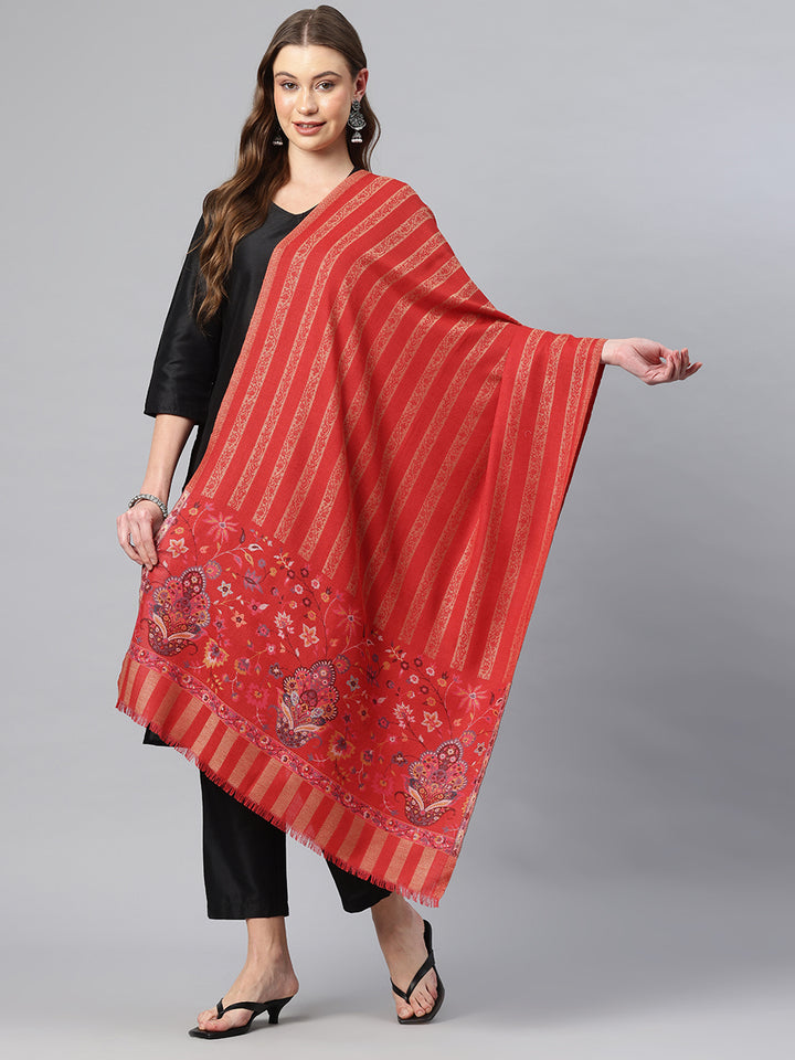 Women's Kani Wool Stole With Zari Border