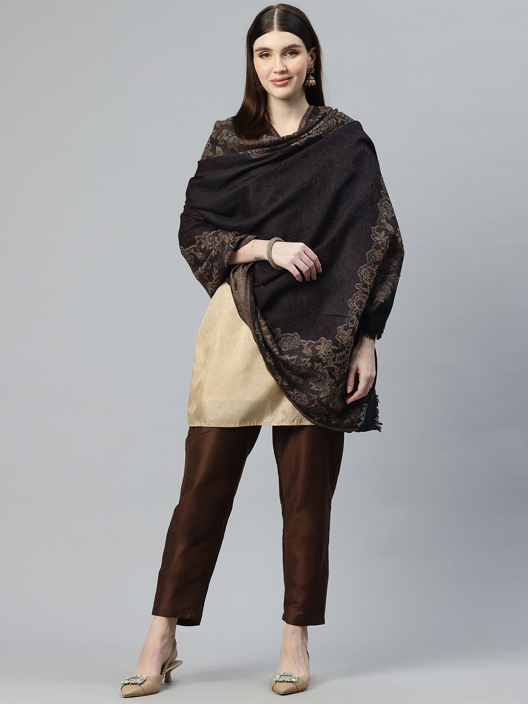 Women's Pure Wool Jamawar Embroidery Shawl