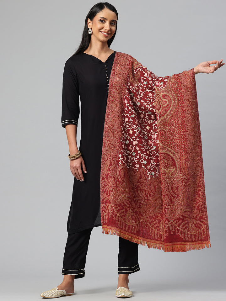 Women's Aari Embroidery Pure Wool Shawl