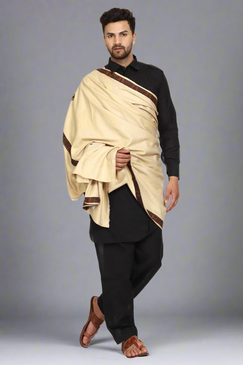 Men's Kashmiri Embroidered Wool Shawl