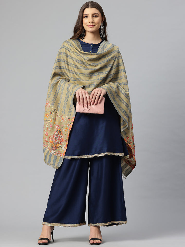 Women's Kani Wool Stole With Zari Border