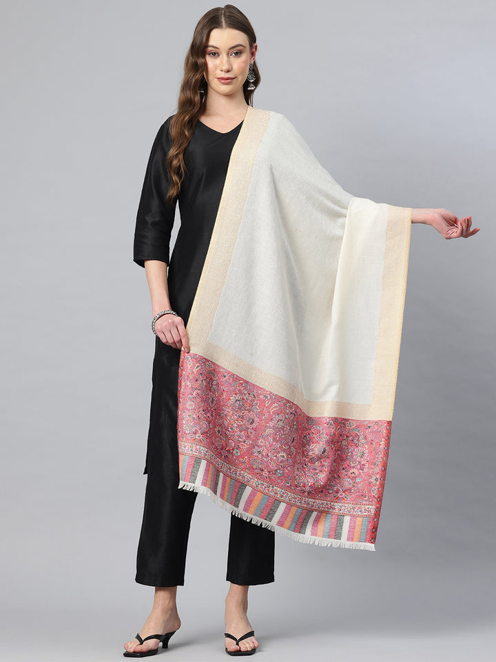 Women's Kani Wool Stole with Zari Border