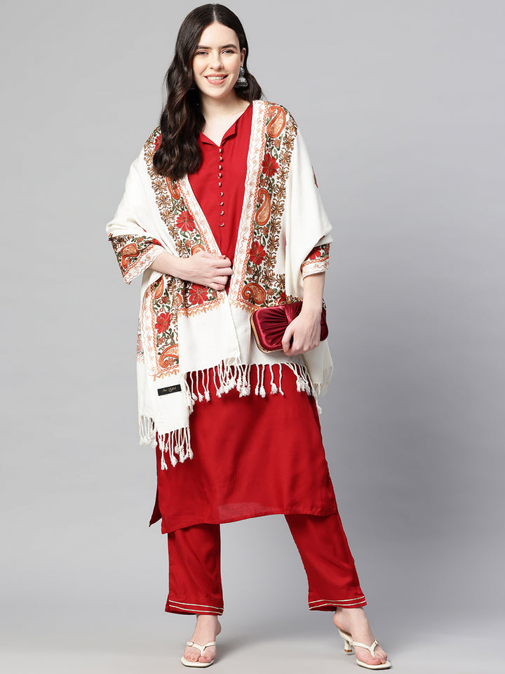 Women's Aari Embroidered Wool Stole