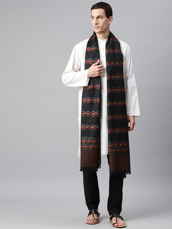 Men's Checkered Wool Shawl with Zari