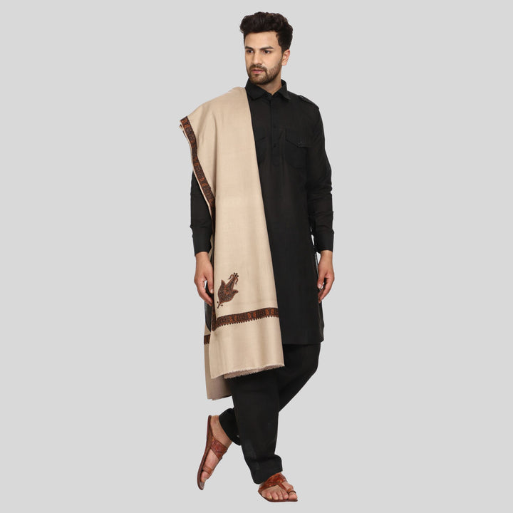 Men's Kashmiri Embroidered Wool Shawl