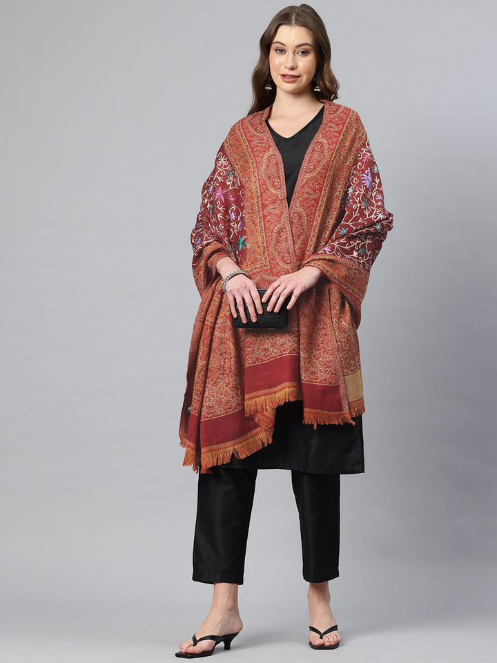 Women's Aari Embroidery Pure Wool Shawl